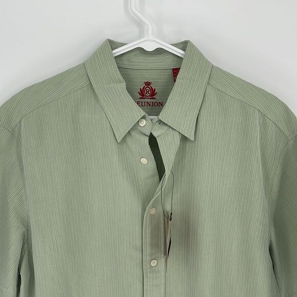 NWT REUNION Button down Shirt. Mint‎ Green w/white striping. Size Large - Picture 2 of 10
